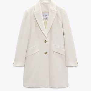 ✨️ZARA white textured tweed Structured Coat Size M